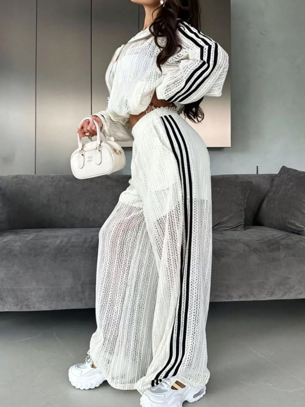 Side Stripes Zip Up Top Pants Set (9)