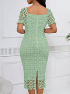Lace Short Sleeve Midi Dress (16)
