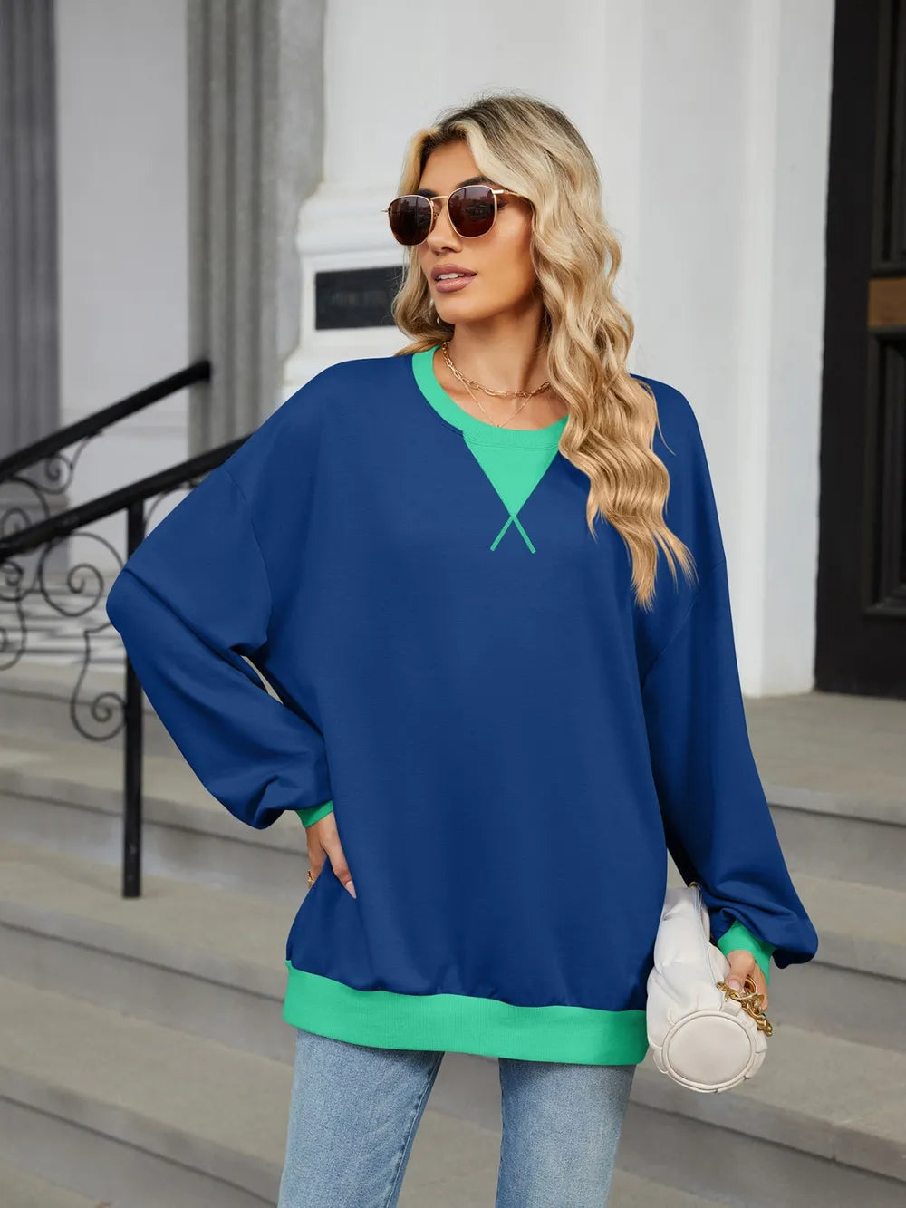 Contrast Round Neck Long Sleeve Sweatshirt (4)