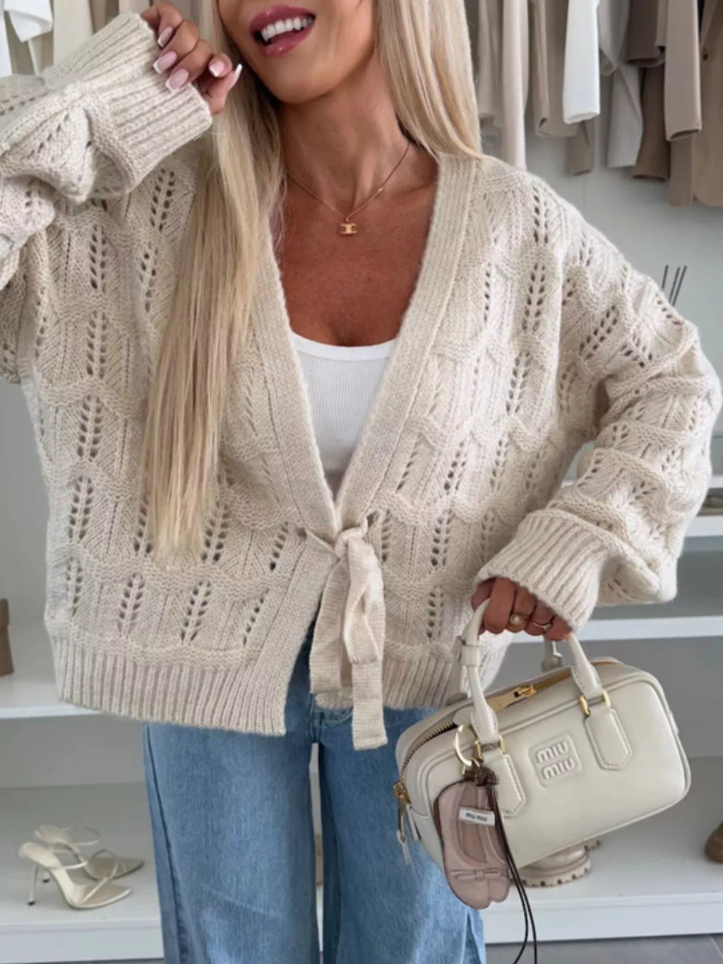Tie-front Openwork Cardigan (2)