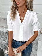 Notched Short Sleeve Blouse (2)