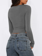 Tied Slit Round Neck Long Sleeve T-shirt (8)
