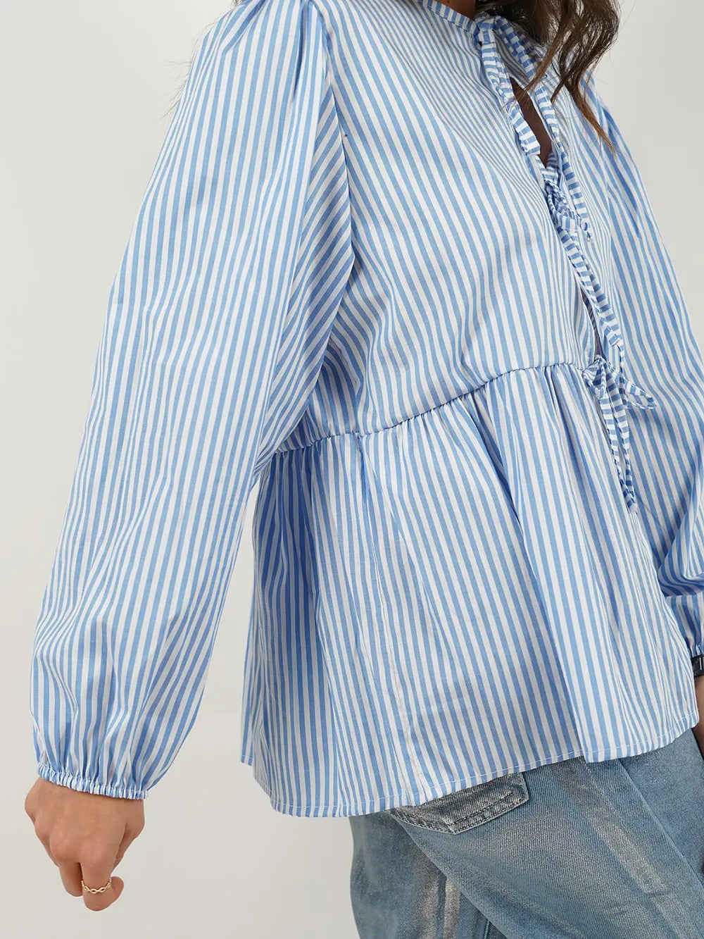 Tied Round Neck Long Sleeve Blouse (22)