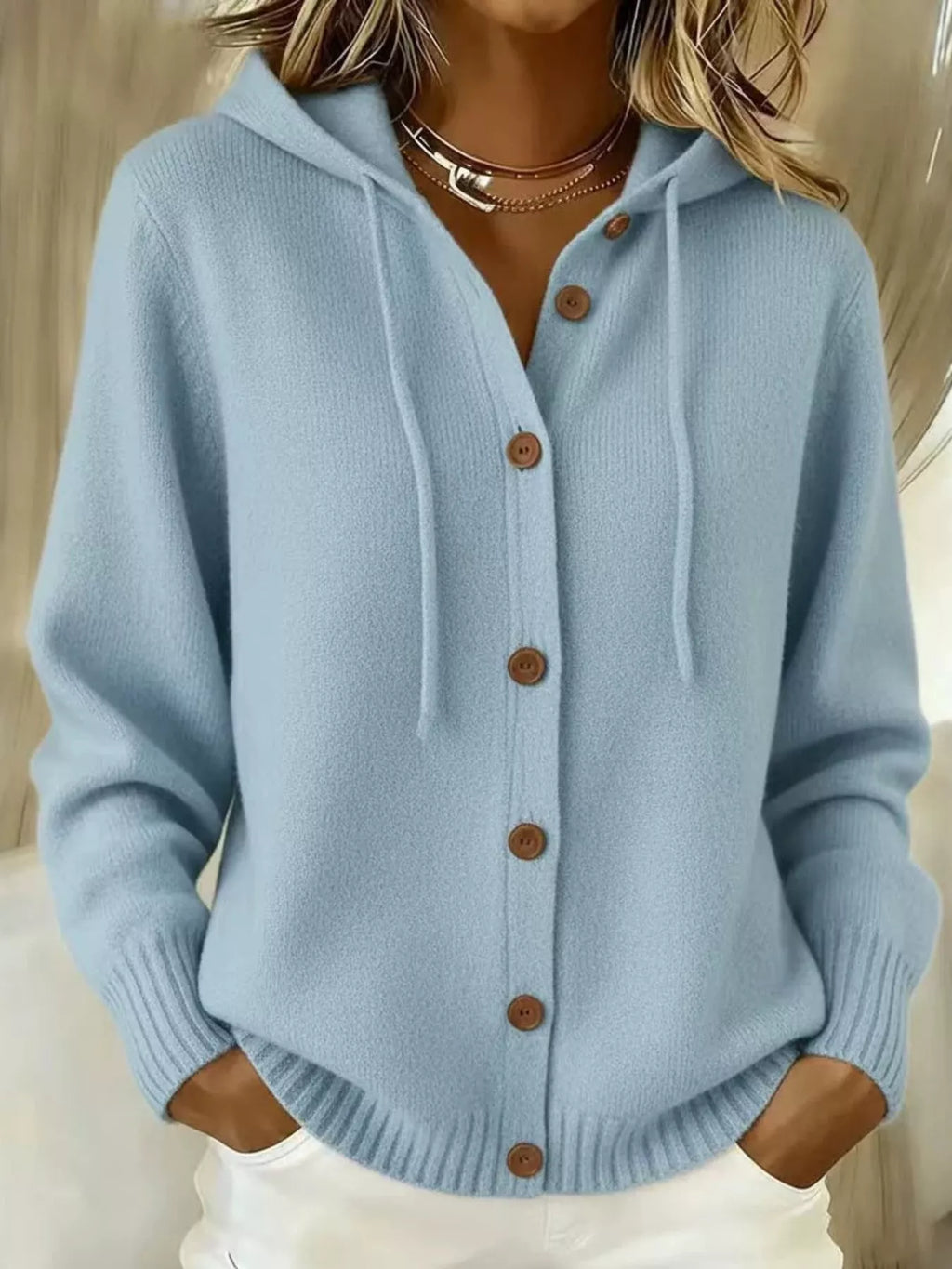 Full Size Hooded Button-down Knit Cardigan Plus