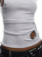 Ribbed Tank Top Metal Grommet Cutouts Stud Embellishments (6)