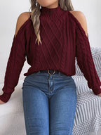 Cable Knit Cold Shoulder Turtleneck Sweater (19)