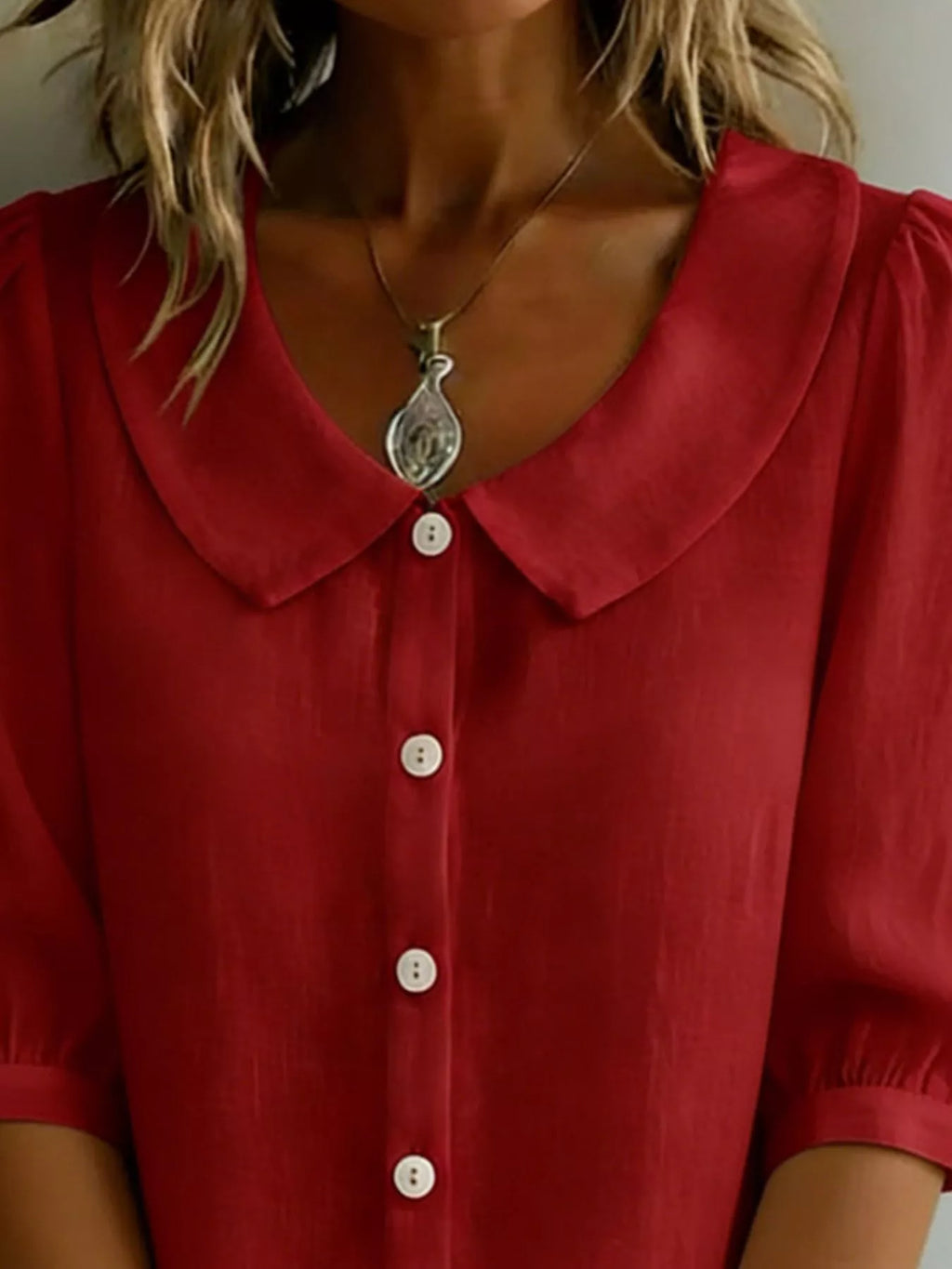 Peter Pan Collar Puff Sleeve Shirt (11)