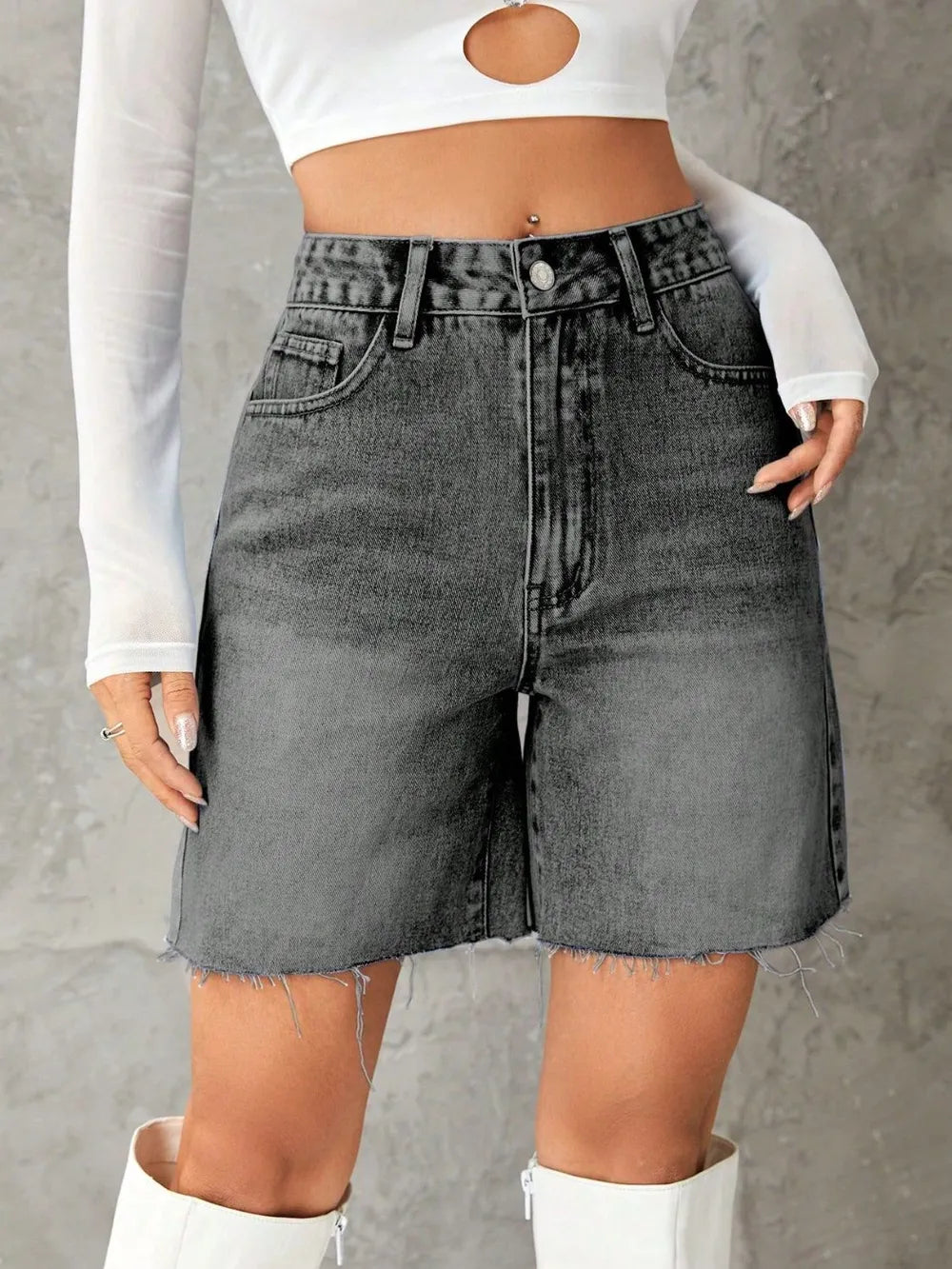 Frayed Hem Denim Shorts (10)