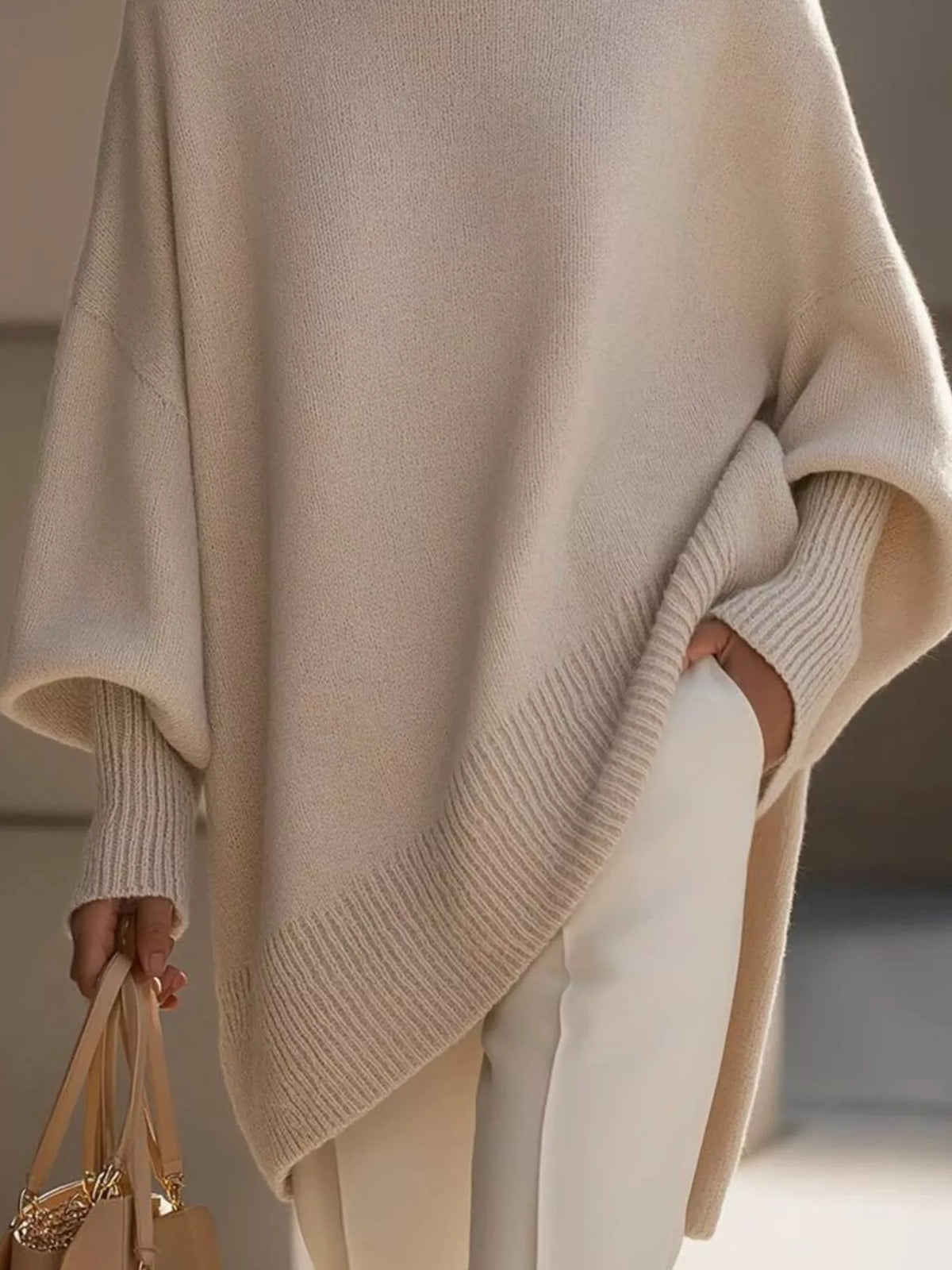 Ribbed Batwing Sleeve Oversized Sweater (3)