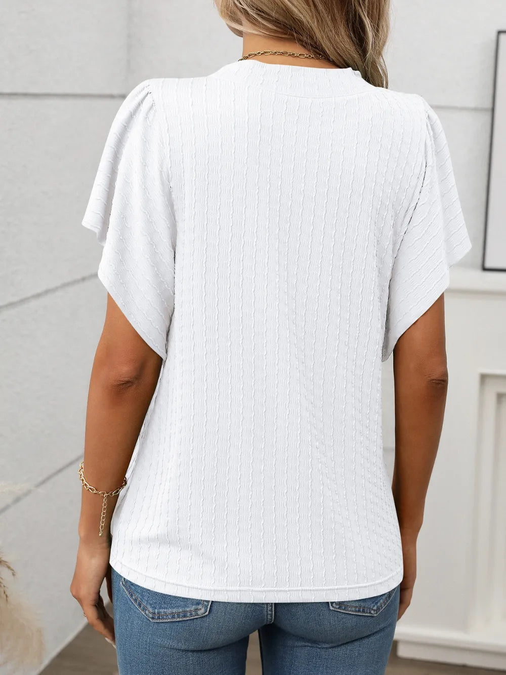 Round Neck Flutter Sleeve T-shirt (29)