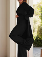 Full Size Slit Round Neck Long Sleeve Top Pants Set (17)