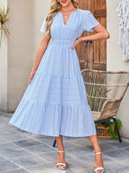 Tiered Notched Short Sleeve Dress (5)