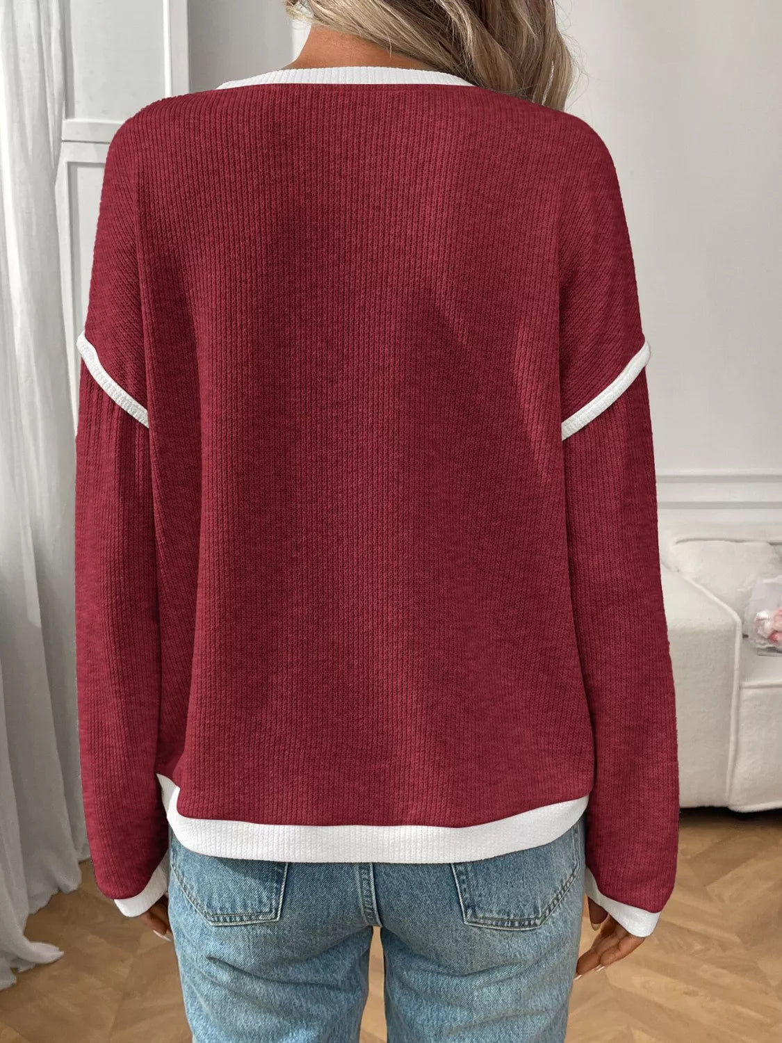 Ribbed Knit Contrast Trim Sweater (10)