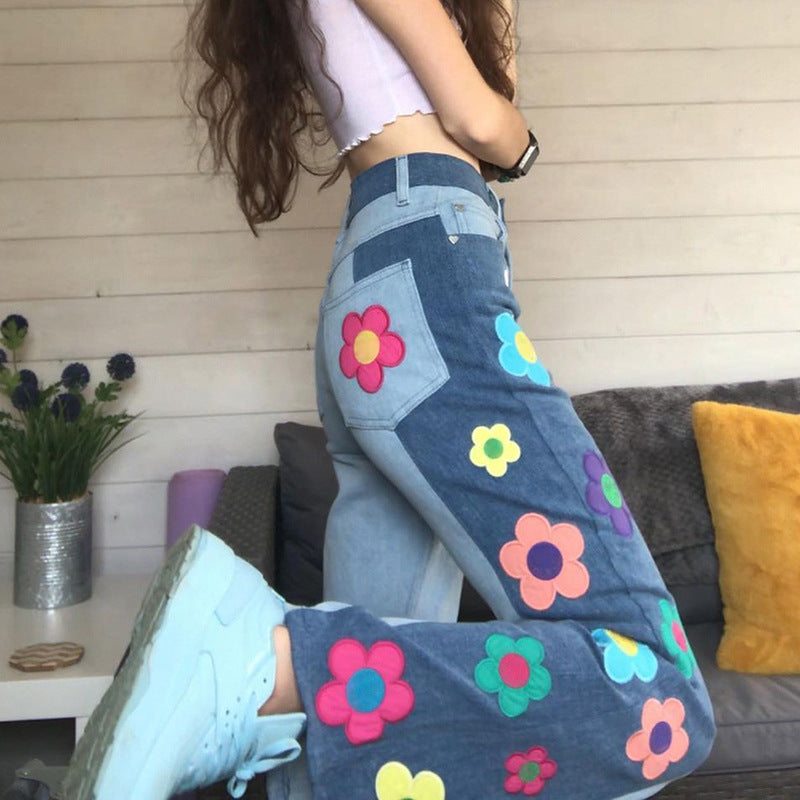 Pattern Colorblock Bootcut Jeans photo 6