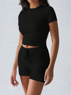 Round Neck Short Sleeve Top Shorts Set (5)
