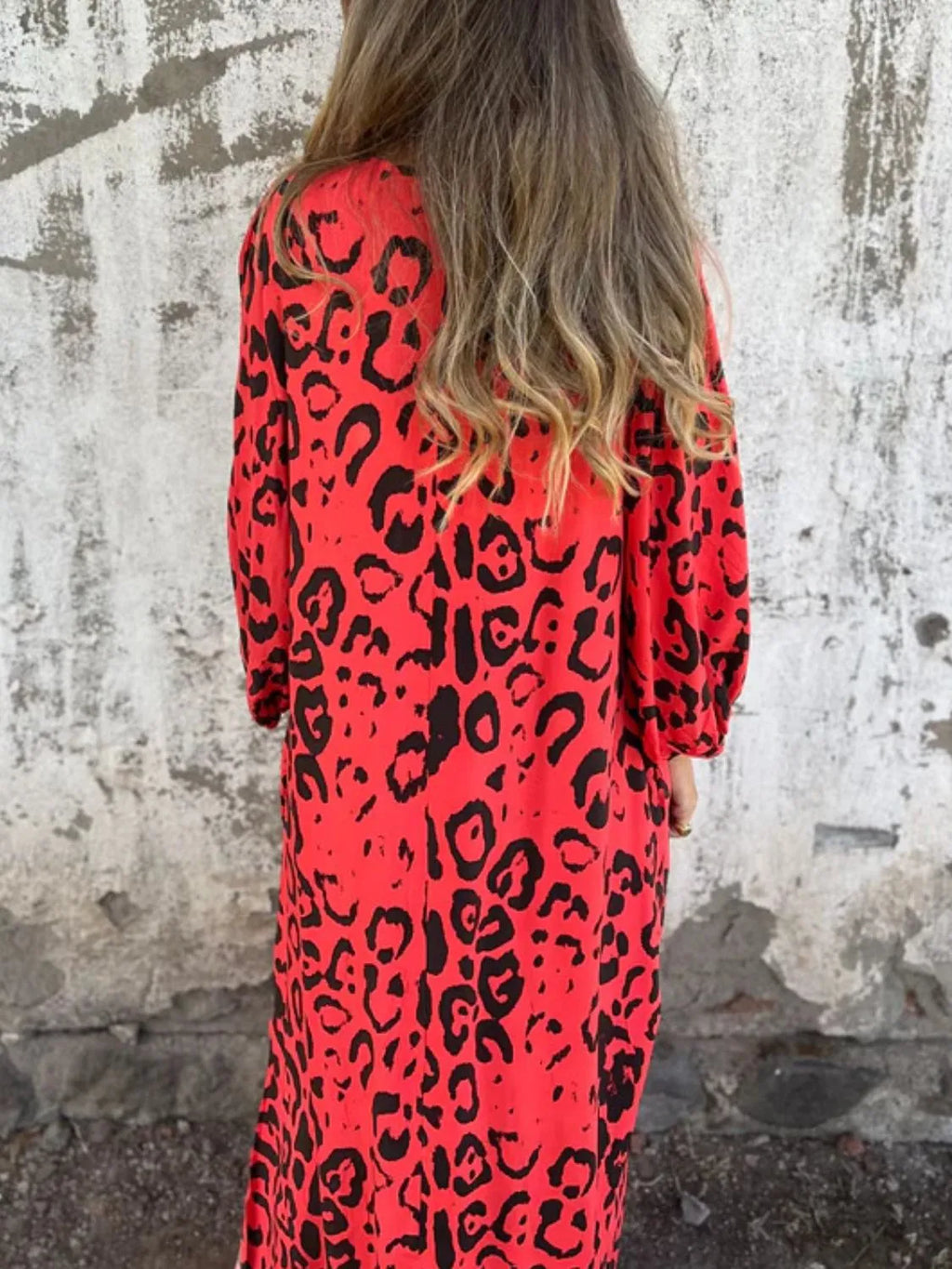 Full Size Printed V-neck Dress Pockets Plus (30)