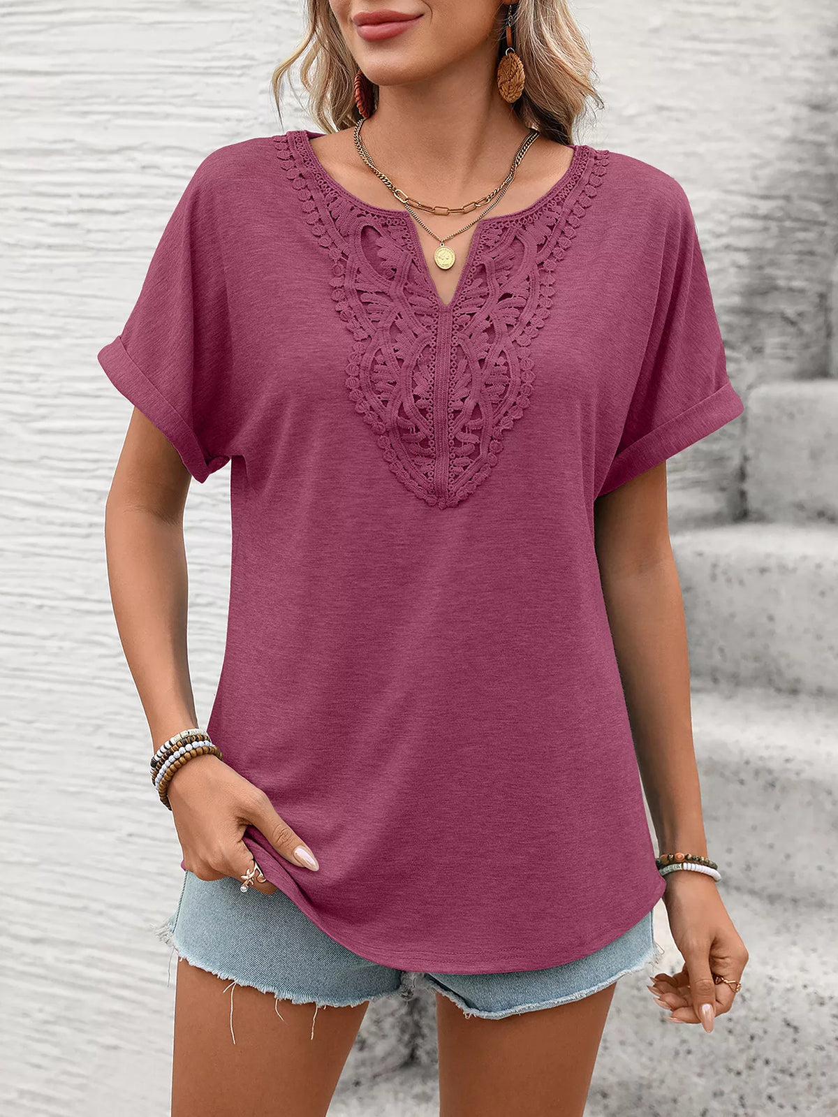 Lace Trim Short Sleeve T-shirt (27)