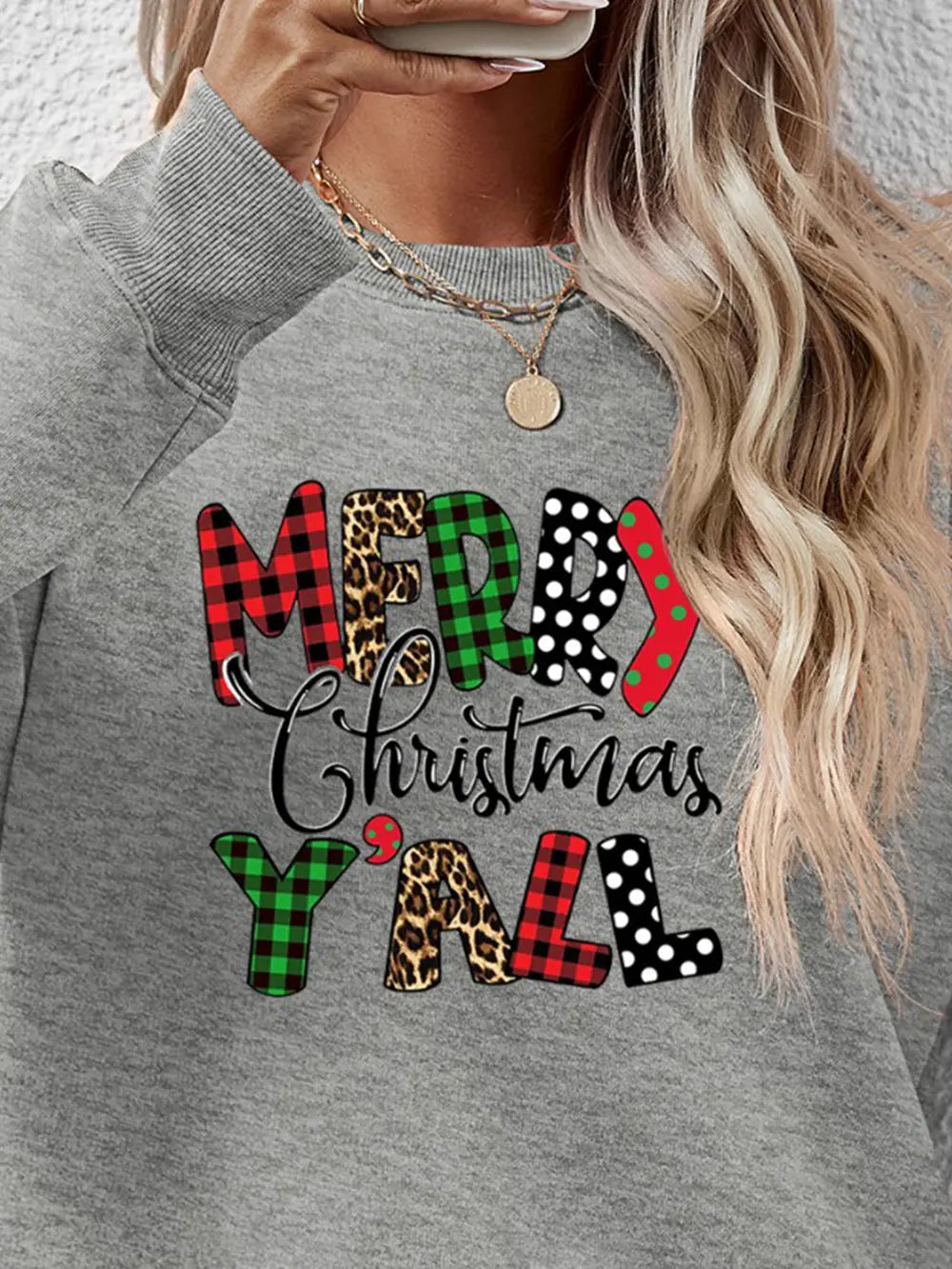 Letter Graphic Round Neck Long Sleeve Sweatshirt (14)