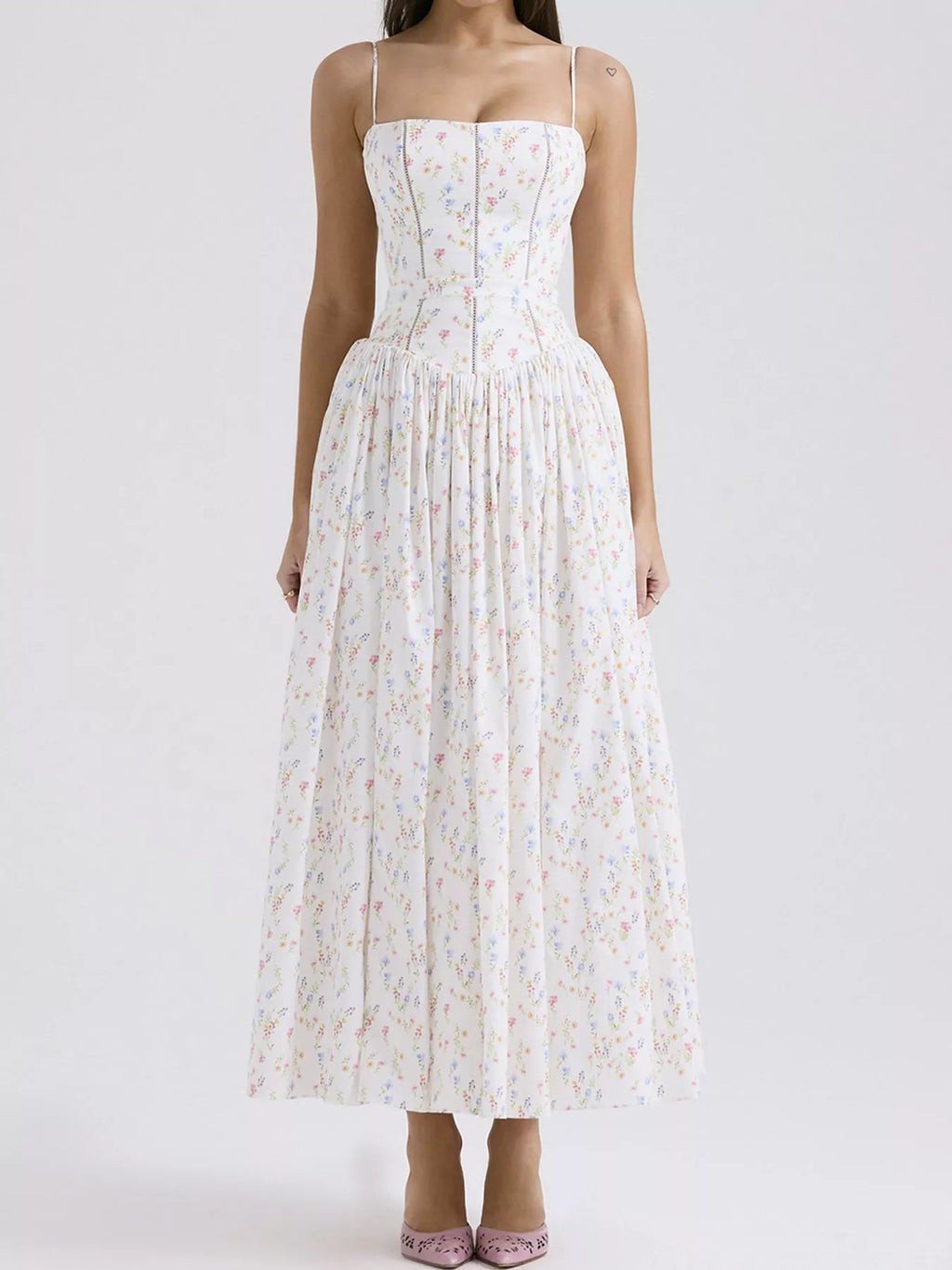 Floral Spaghetti Straps Midi Dress (17)