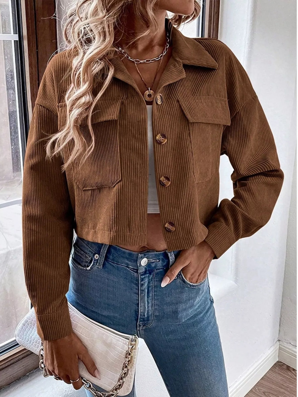 Cropped Corduroy Button-down Jacket (2)