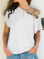 Asymmetrical Neck Short Sleeve T-shirt (5)