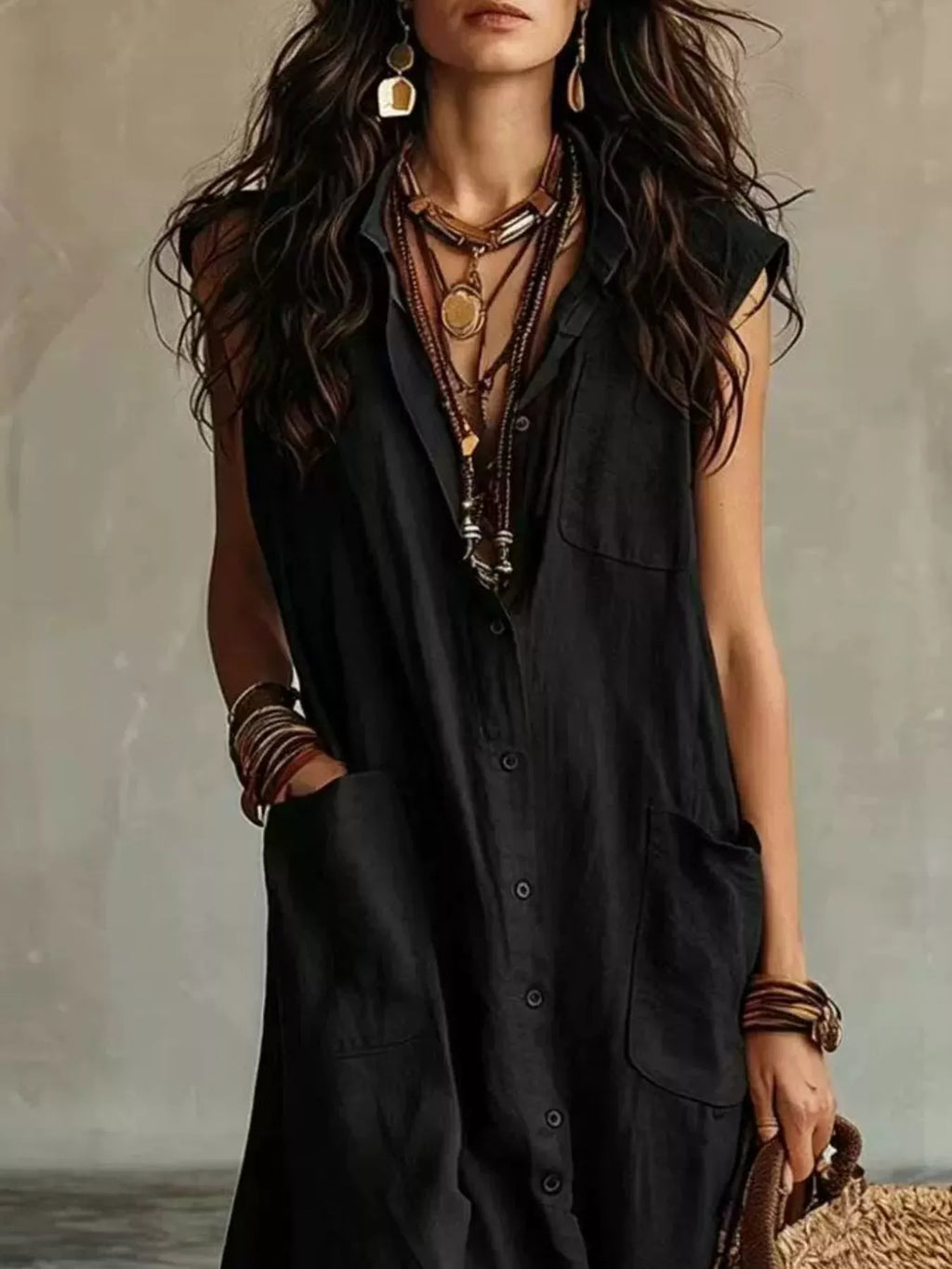 Sleeveless Button-down Linen Maxi Dress (13)