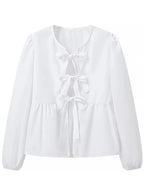 Tied Round Neck Long Sleeve Blouse (4)