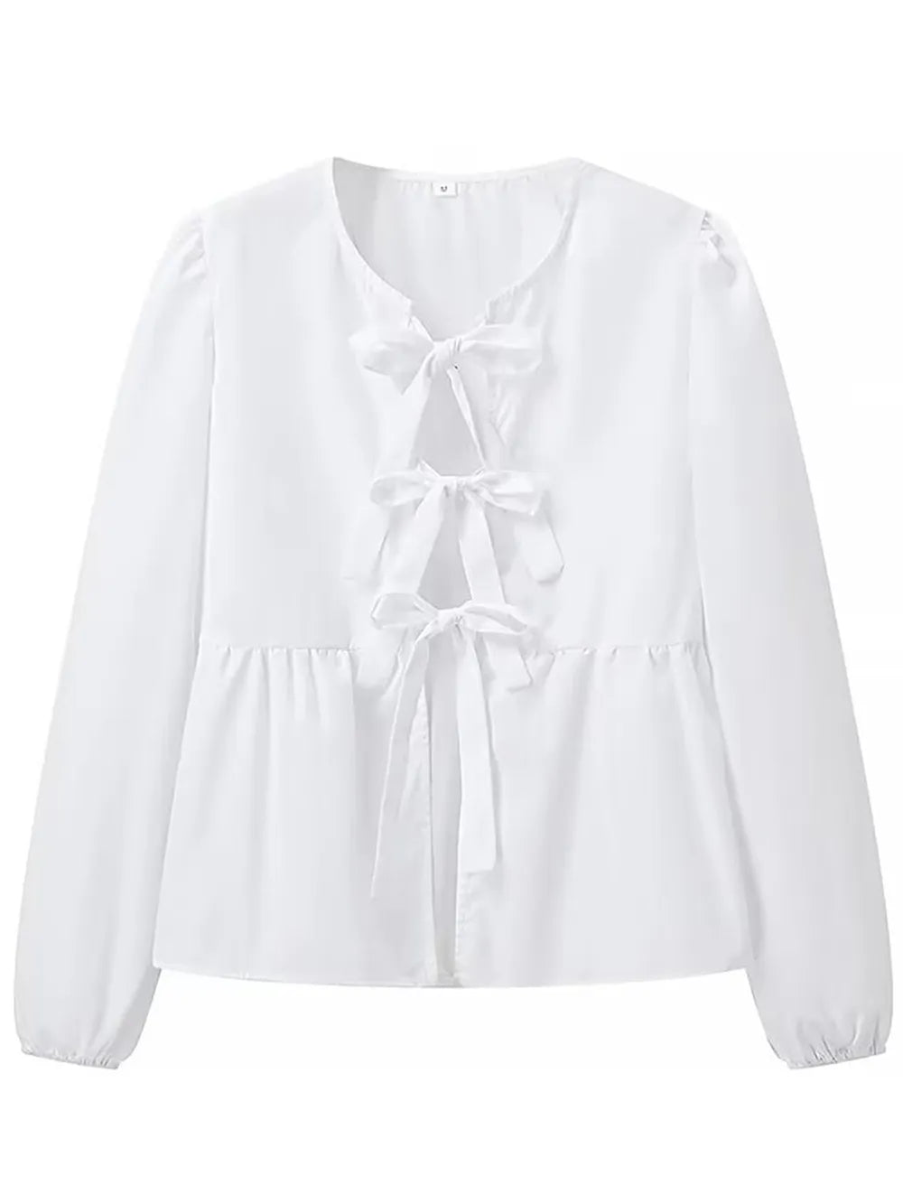 Tied Round Neck Long Sleeve Blouse (4)