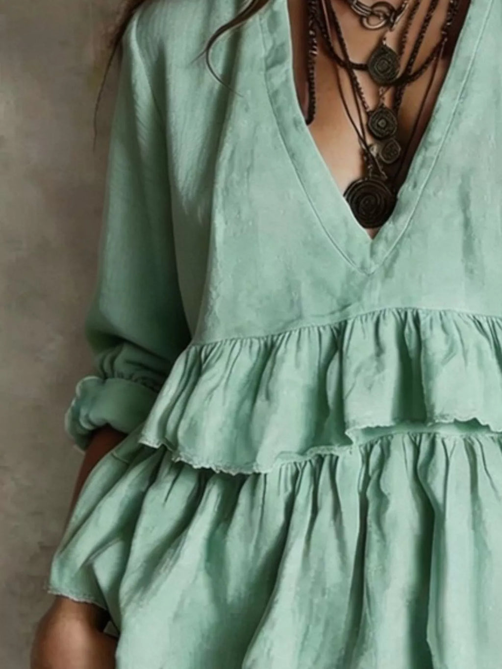 Full Size Ruffled Hem V-neck Blouse Plus (6)