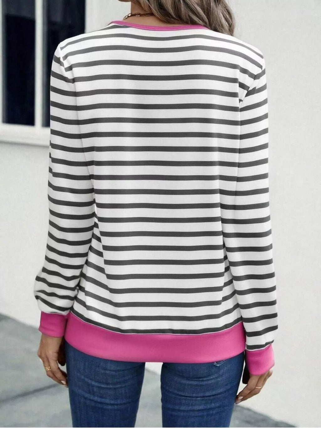 Striped V-neck Long Sleeve T-shirt (15)