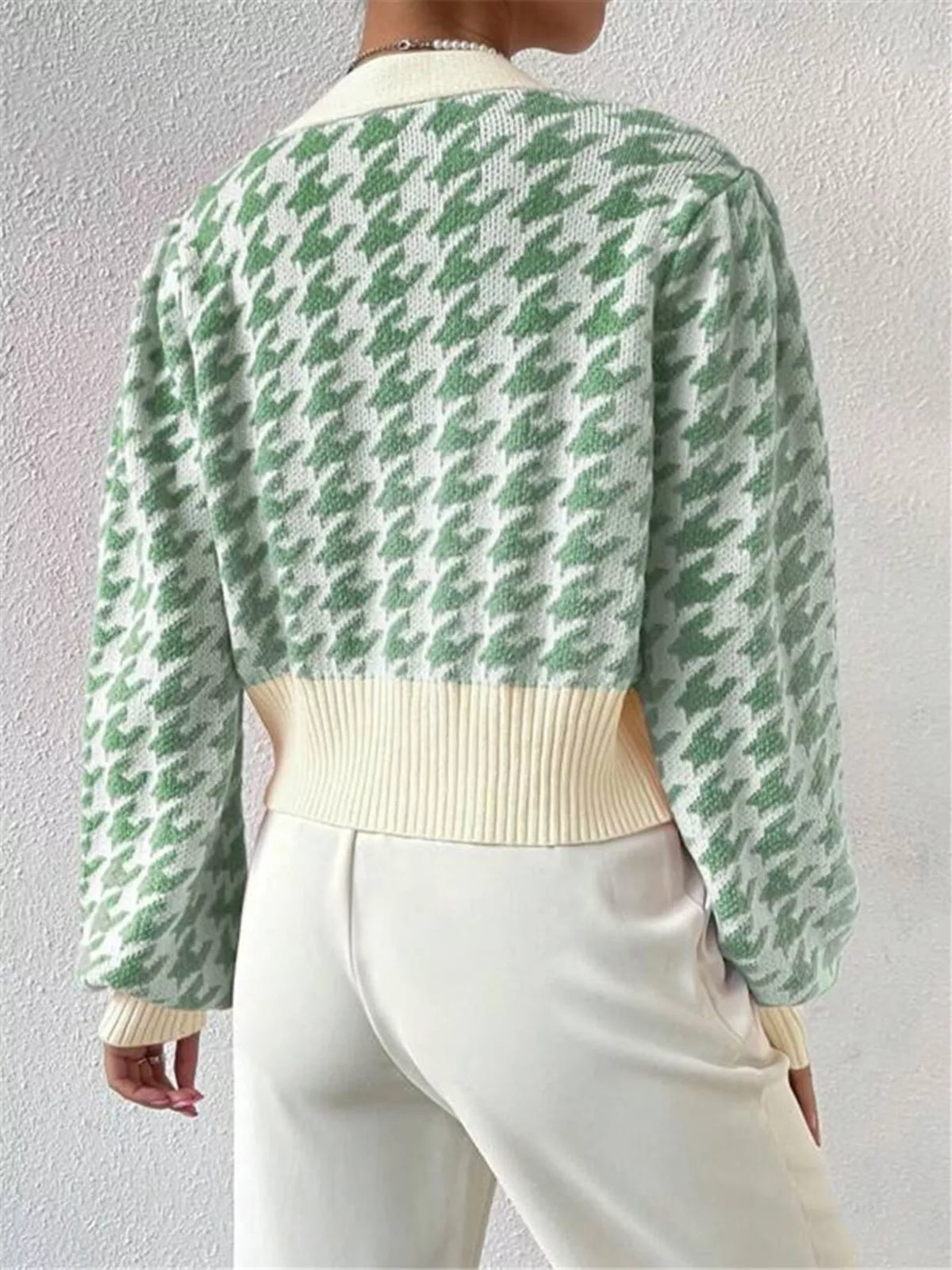 Houndstooth V-neck Button Up Cardigan (9)