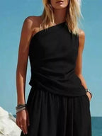 Full Size One-shoulder Top Wide Leg Pants Set Plus (6)