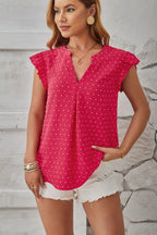 Swiss Dot Ruffled Cap Sleeve T-shirt (2)