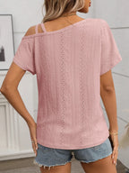 Eyelet Asymmetrical Shoulder Short Sleeve T-shirt (19)