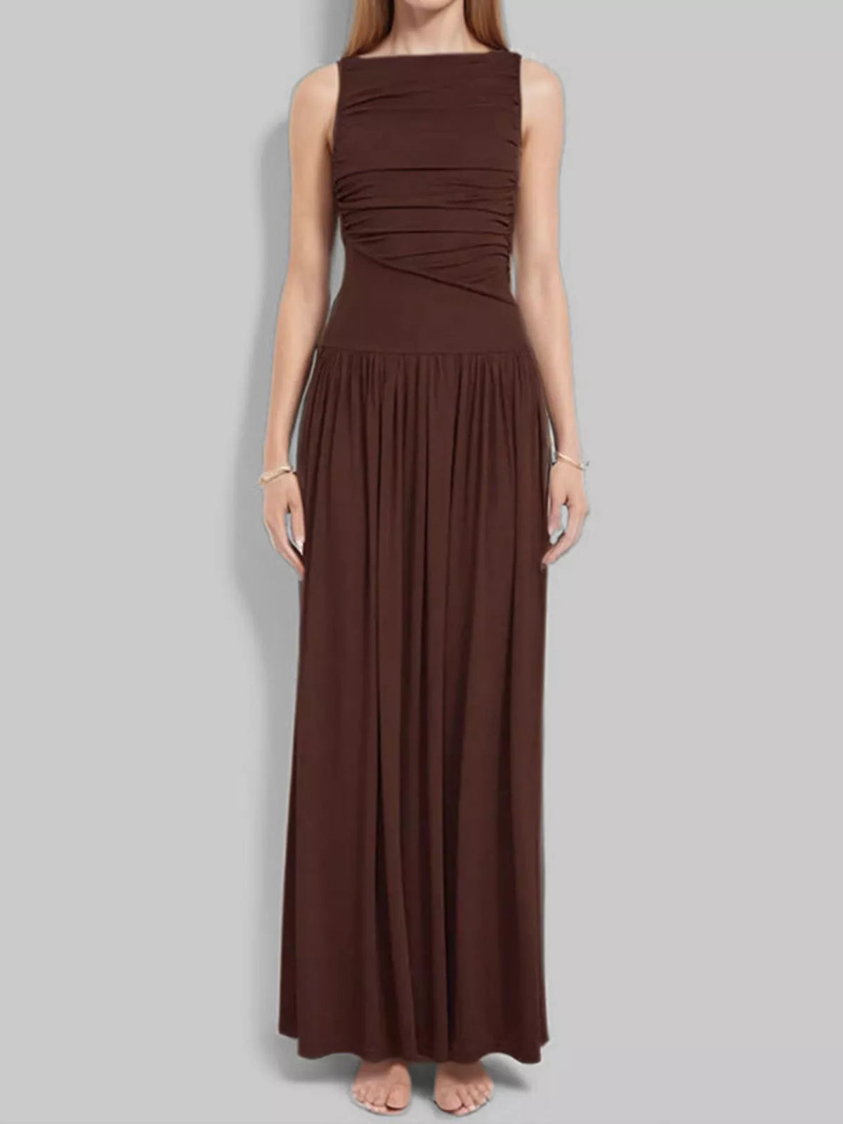 Full Size Ruched Sleeveless Maxi Dress Plus (6)