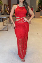 Cutout Slit Round Neck Sweater Dress (10)