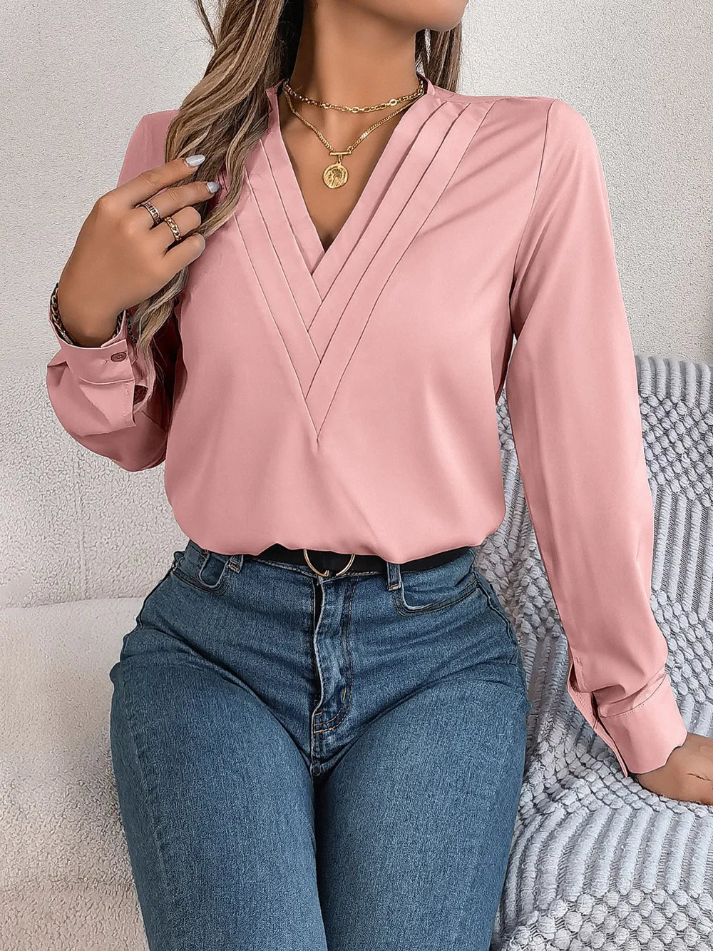V-neck Long Sleeve Blouse (15)