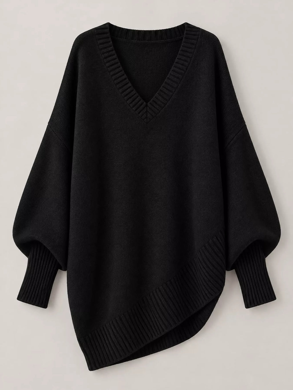 Full Size V-neck Oversized Batwing Sleeve Sweater Plus (49)