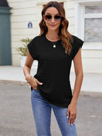 Textured Round Neck Cap Sleeve T-shirt (26)