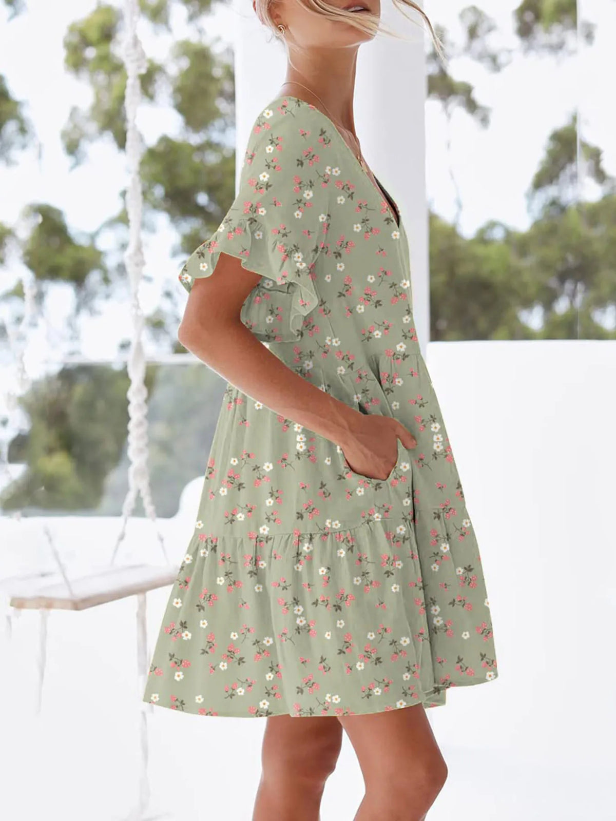 Polka Dot V-neck Short Sleeve Mini Dress (8)