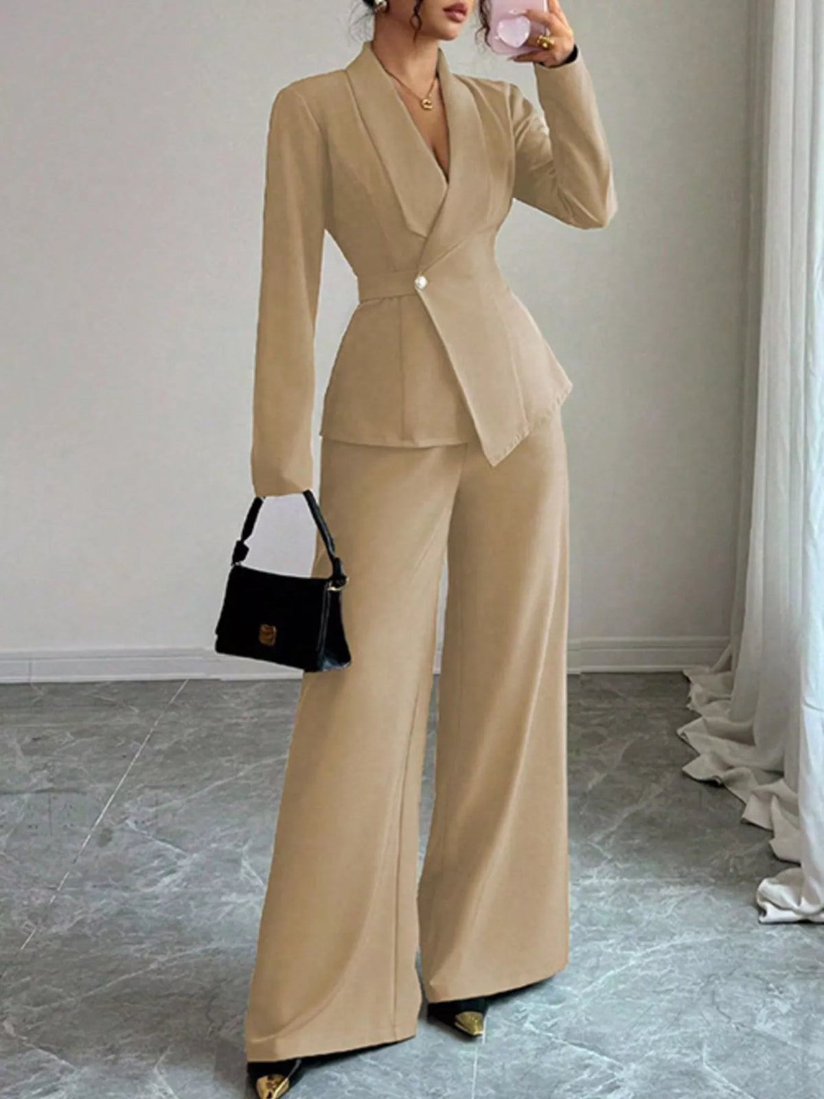 One Button Blazer Pants Set (23)