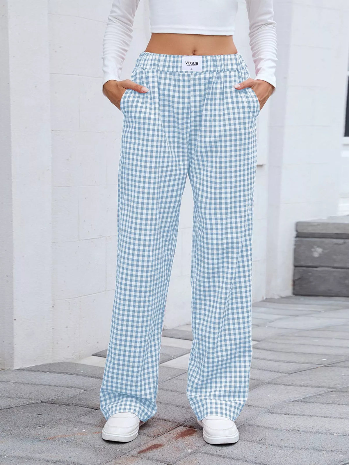 Plaid Wide Leg Casual Pants (14)