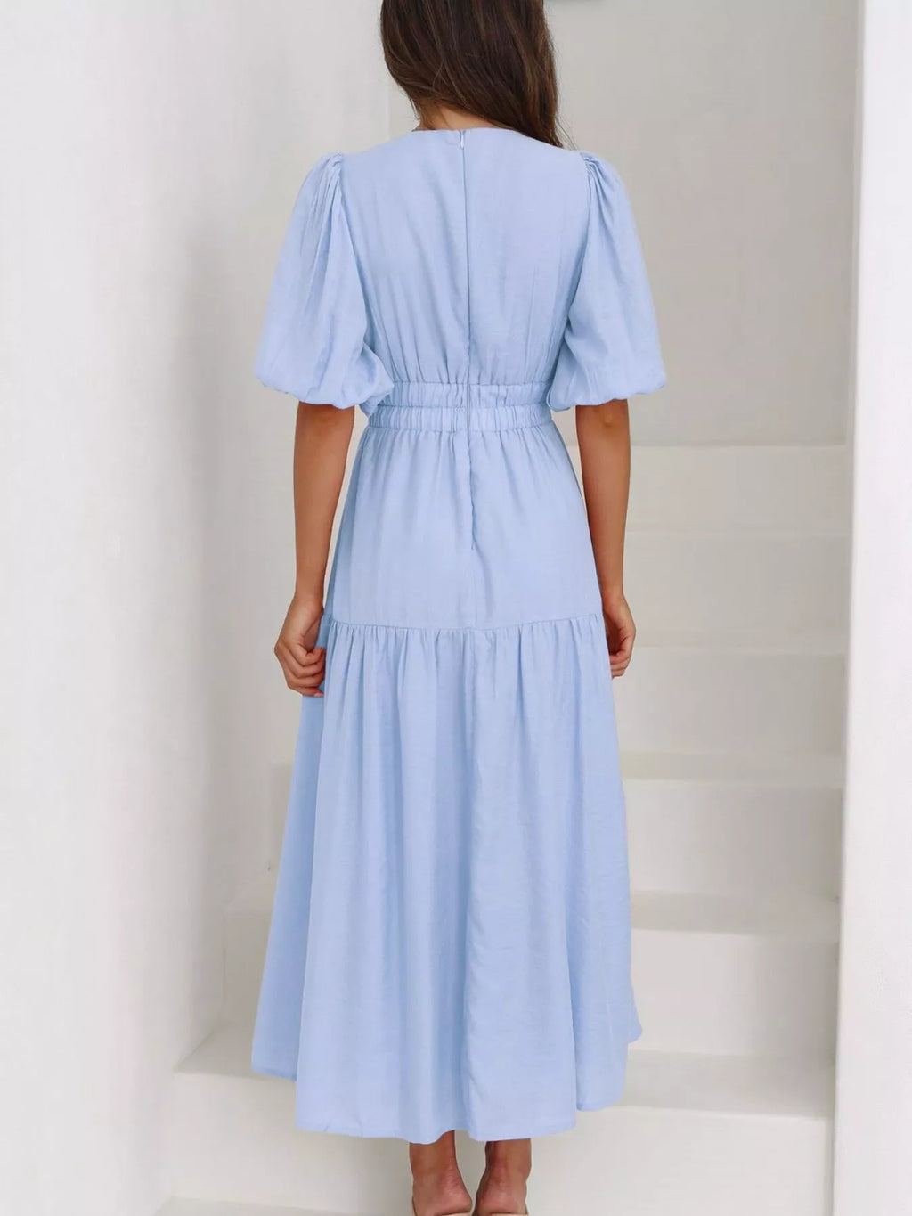 V-neck Puff Sleeve Midi Dress (10)