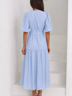 V-neck Puff Sleeve Midi Dress (10)