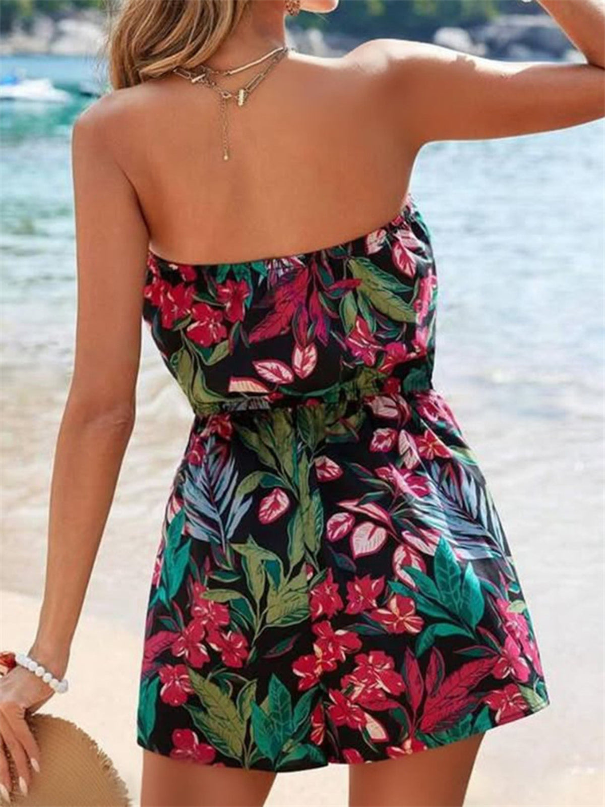 Floral Print Strapless Elastic Waist Romper (15)