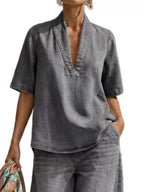 Full Size Half Sleeve Top Wide Leg Pants Set Plus (6)