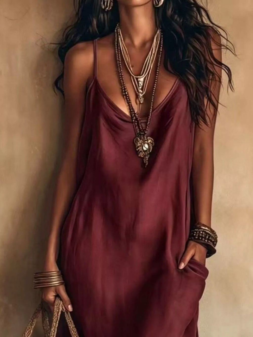 Full Size Spaghetti Strap Midi Dress Pockets Plus (9)