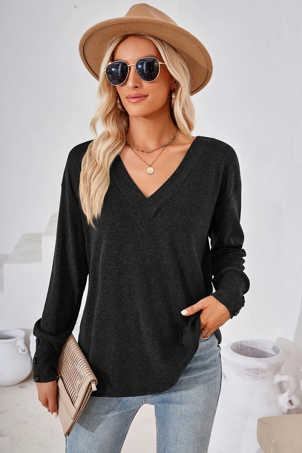 V-neck Dropped Shoulder T-shirt (14)