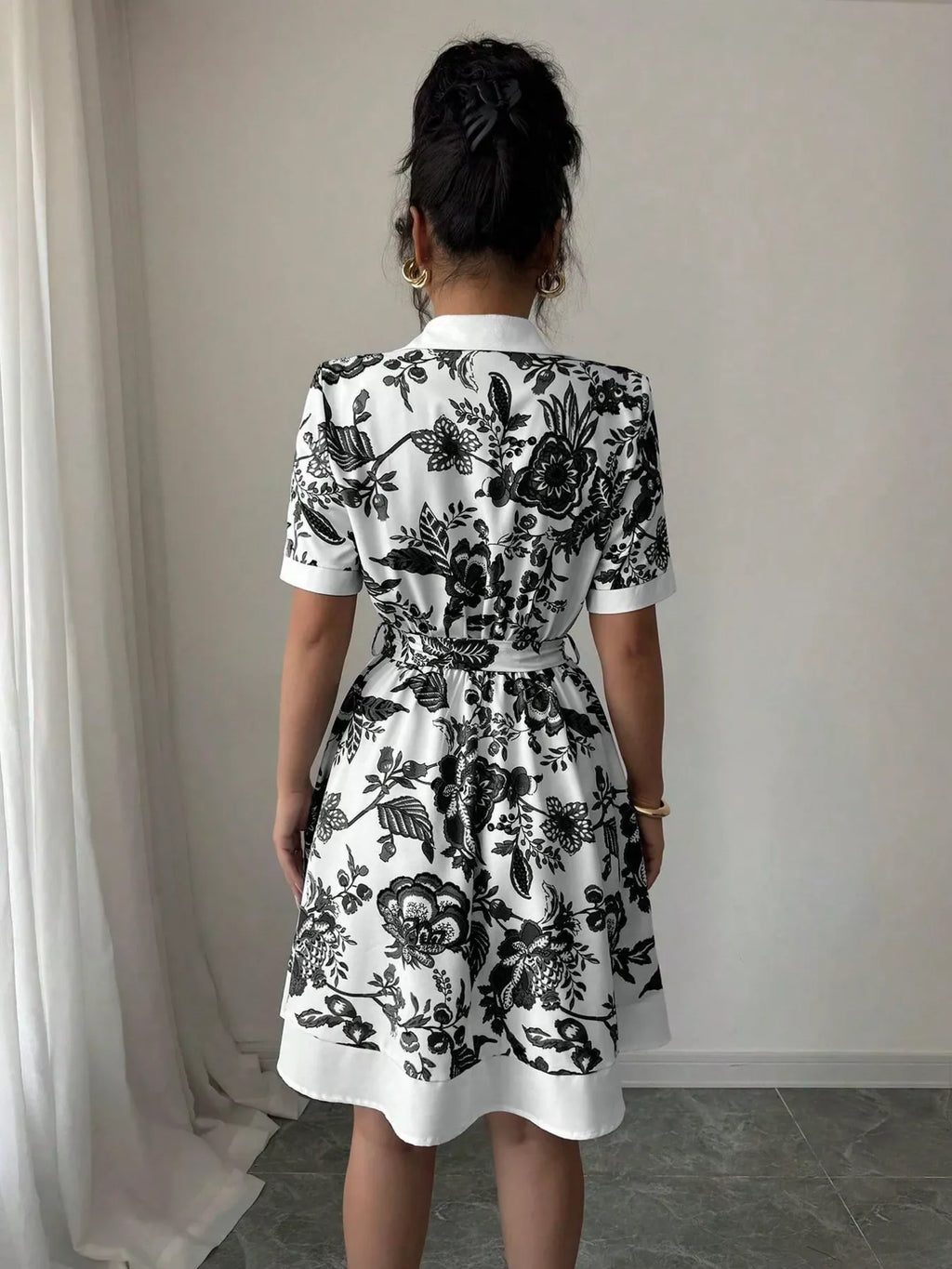 Printed Button Front Mini Dress (11)