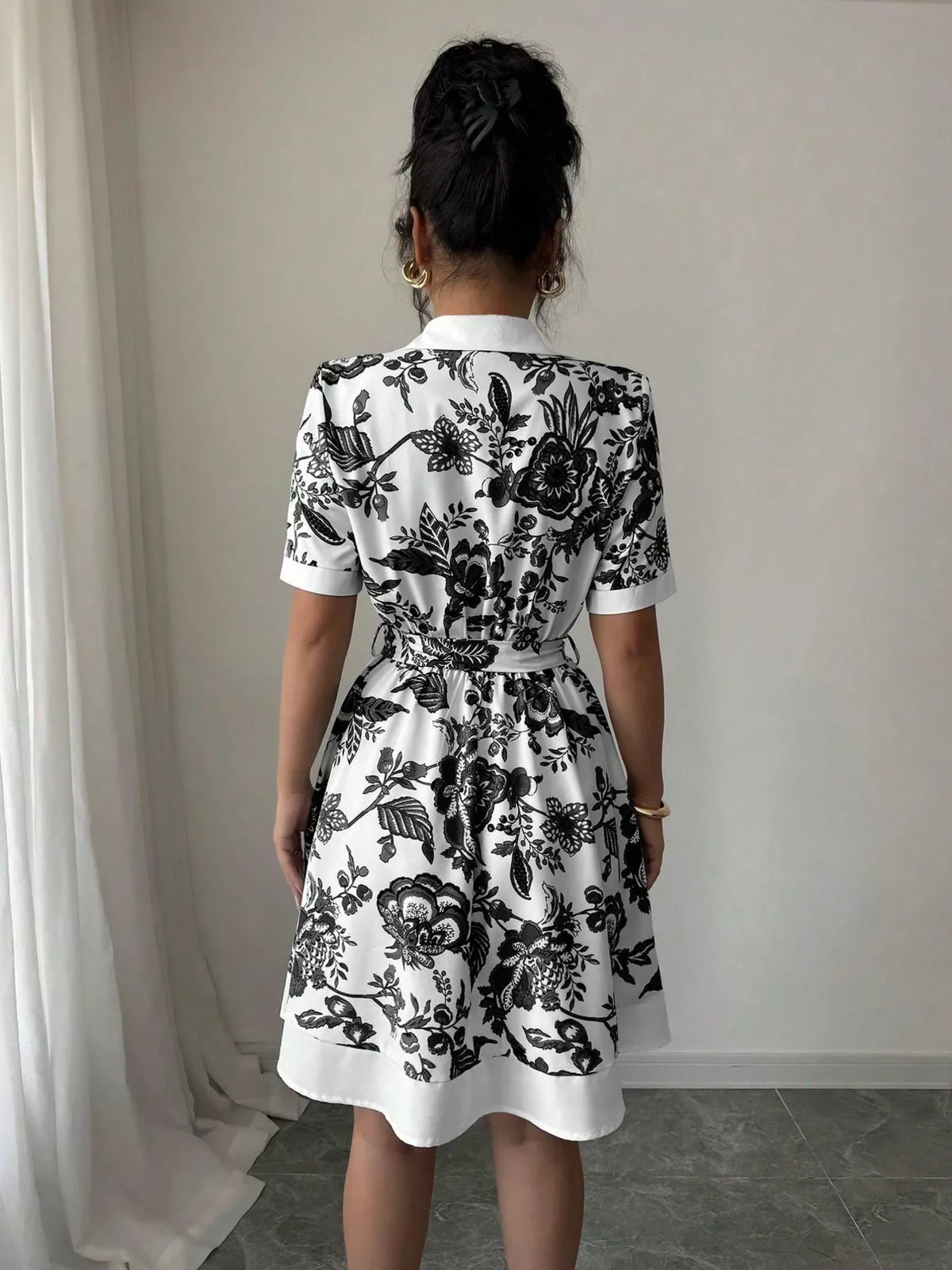 Printed Button Front Mini Dress (11)